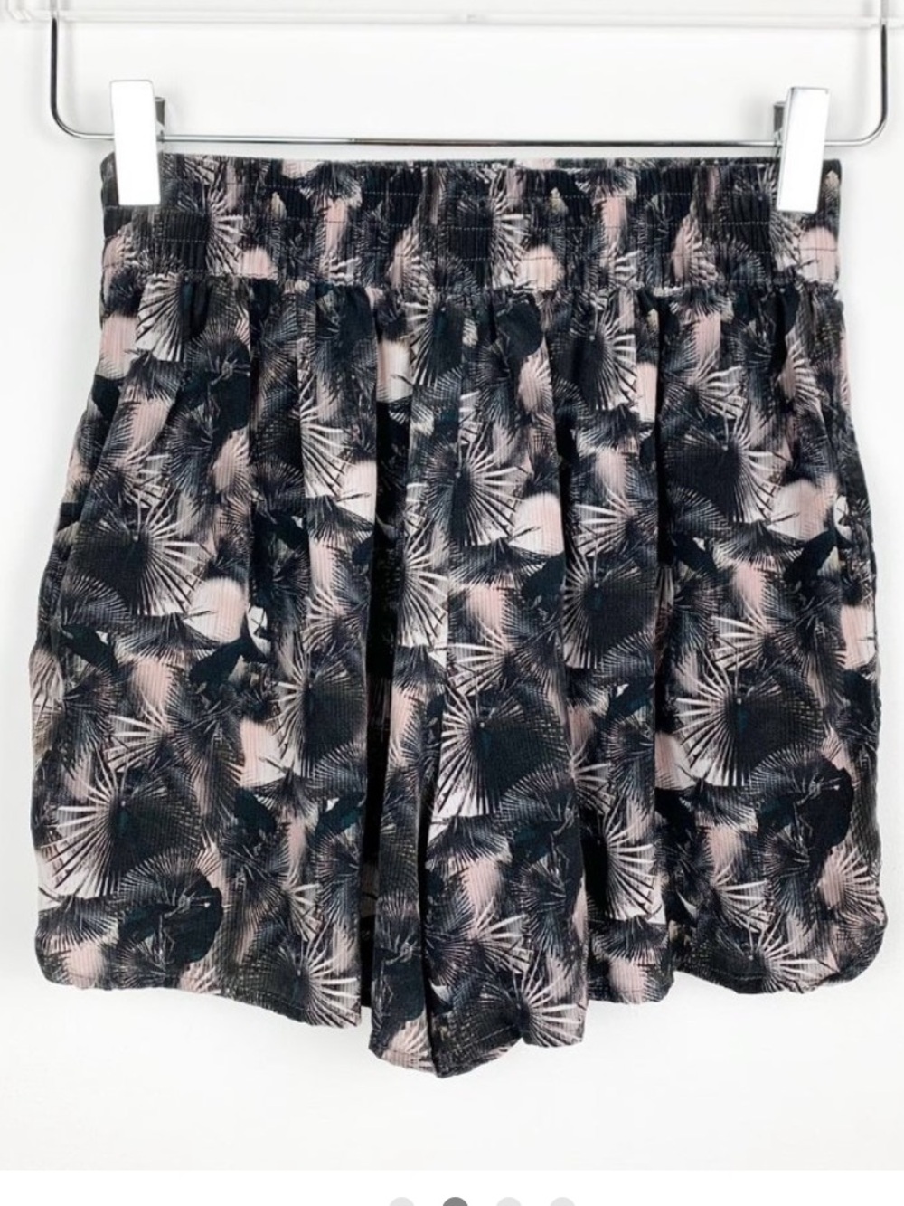All Saints Black and Blush Palm-Print Women's Shorts